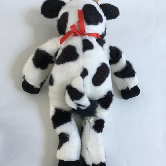 1997 Build A Bear Holstein Cow Bell Bow Tie Sash 18" White & Black Stuffed Plush - Picture 8 of 16